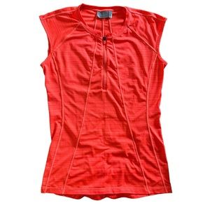 Athleta Neon Orange Poly Spandex Athletic Top with Zip Pocket Size S